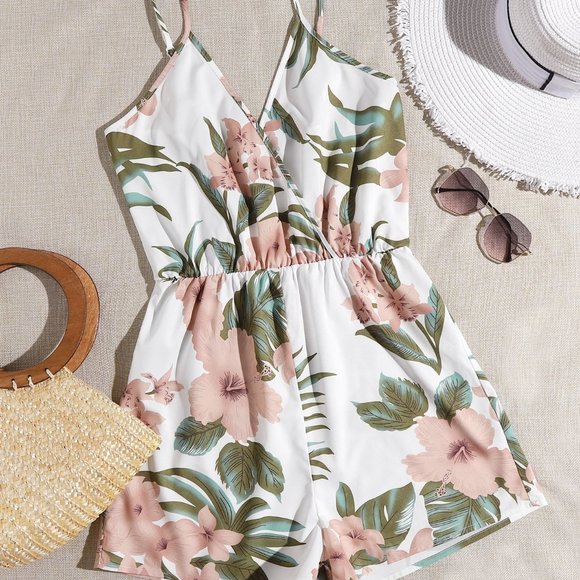 Pants - New Surplice Neck Floral Cami Romper